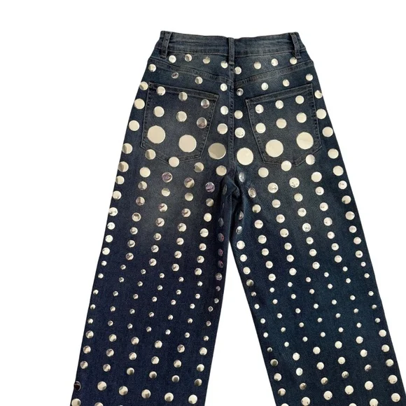 Lizette Mirror Studded Wide Leg Jeans | Medium (Fits Size 6) | High Rise Denim - Picture 7 of 9